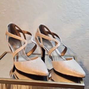 Cream Strappy Heels with Pointed Toe